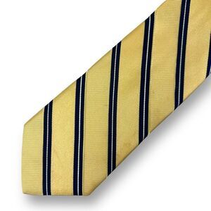 Tommy Hilfiger Classic Necktie Yellow Blue Horizontal Stripe 100% Silk Preppy‎